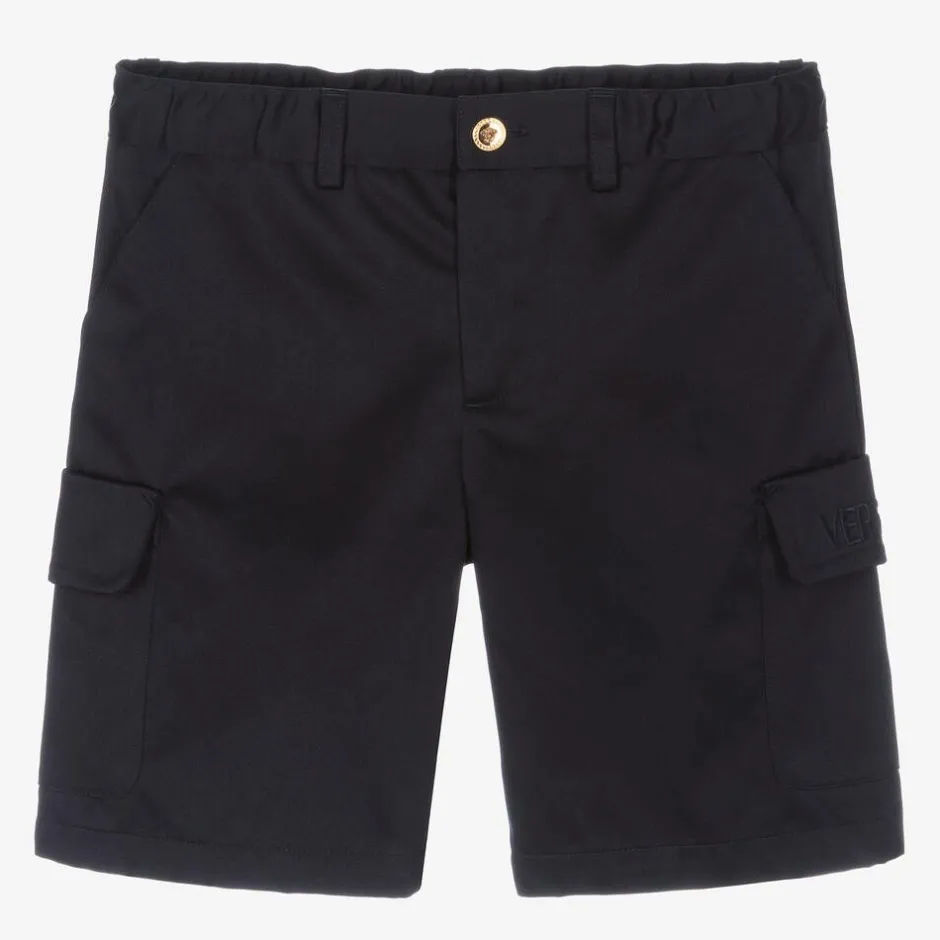 Versace Boys Blue Cotton Gabardine Shorts Online