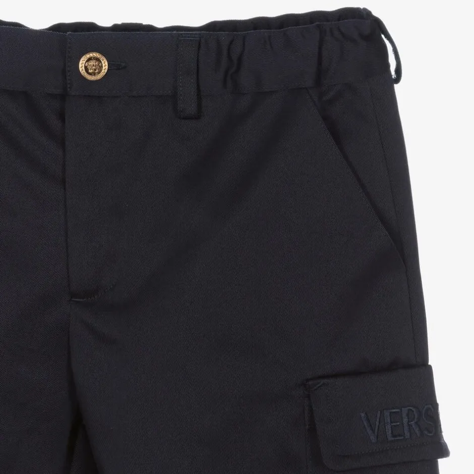 Versace Boys Blue Cotton Gabardine Shorts Online