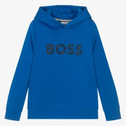BOSS Boys Blue Cotton Hoodie New