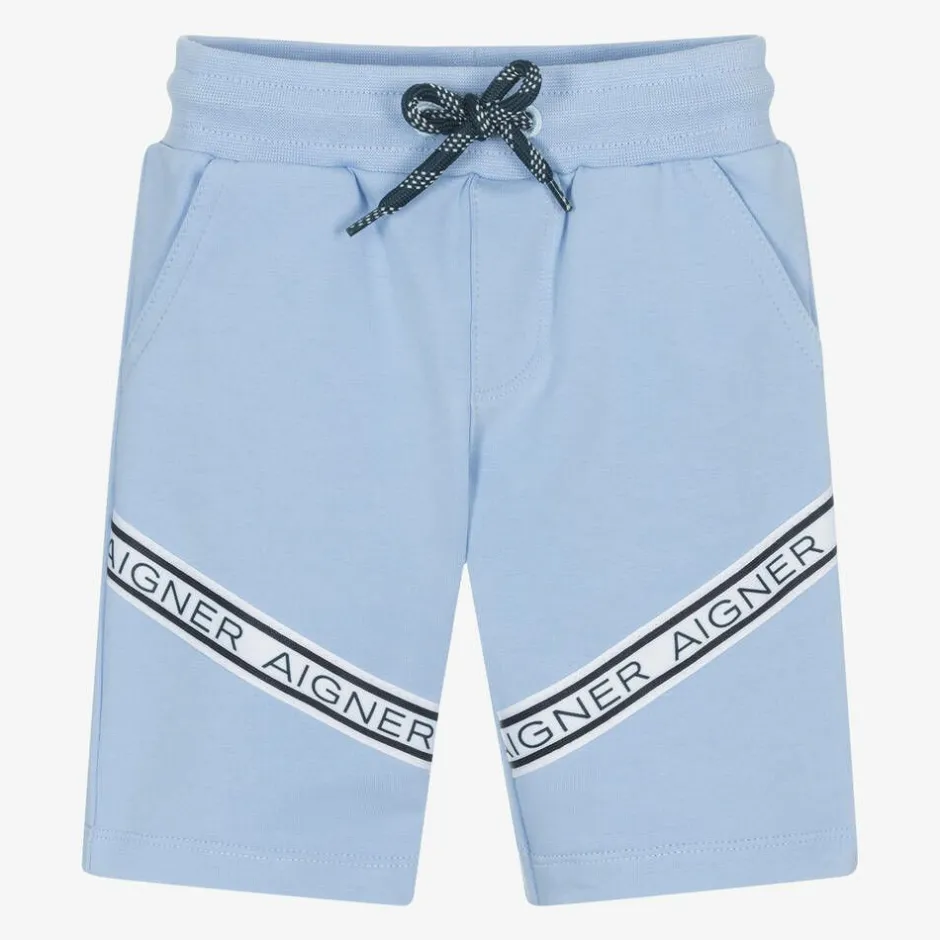 AIGNER Boys Blue Cotton Logo Tape Shorts