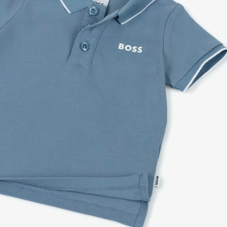BOSS Boys Blue Cotton Polo Shirt