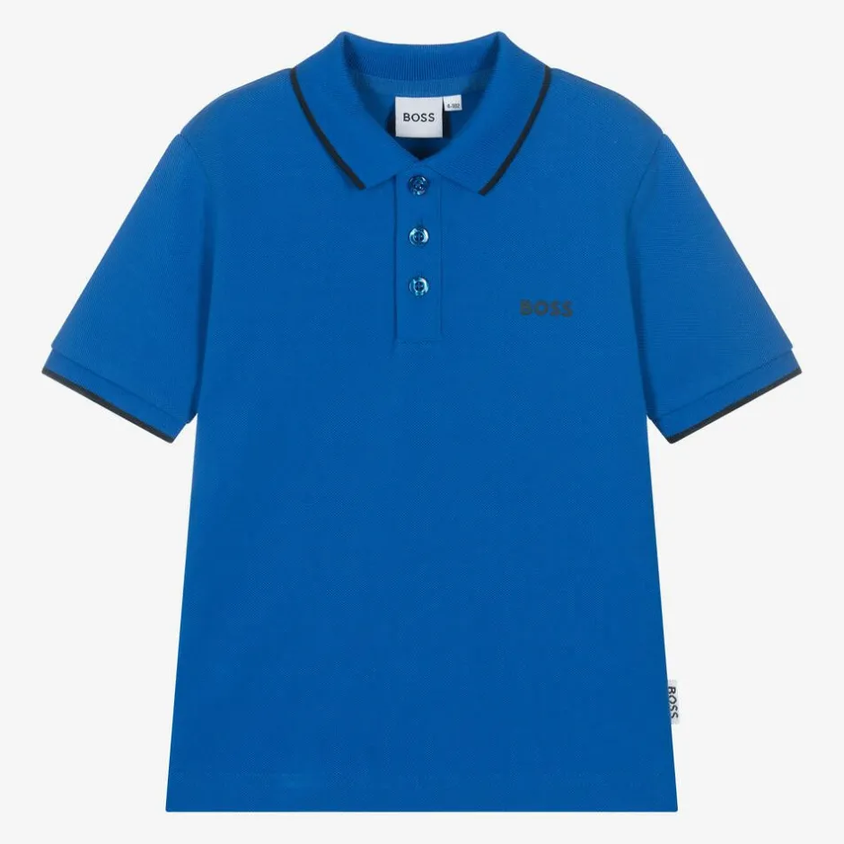 BOSS Boys Blue Cotton Polo Shirt New