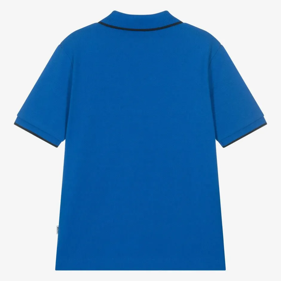 BOSS Boys Blue Cotton Polo Shirt New