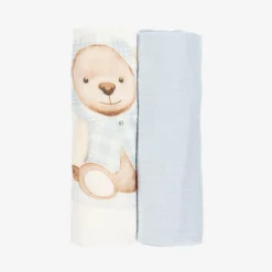 Jamiks Boys Blue Cotton Teddy Muslins (2 Pack)