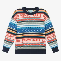 KENZO KIDS Boys Blue Festive Cotton Knit Sweater Sale