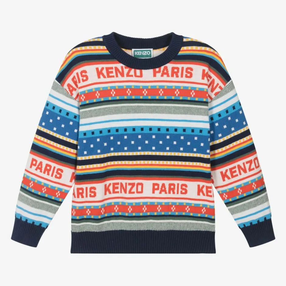 KENZO KIDS Boys Blue Festive Cotton Knit Sweater Sale