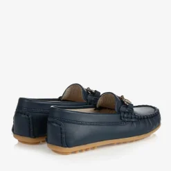 Childrens Classics Boys Blue Leather Moccasins Clearance