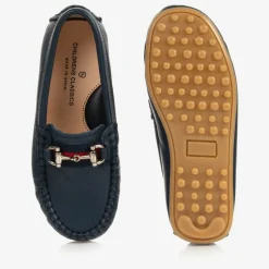 Childrens Classics Boys Blue Leather Moccasins Clearance