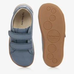 Tip Toey Joey Boys Blue Leather Velcro Trainers New