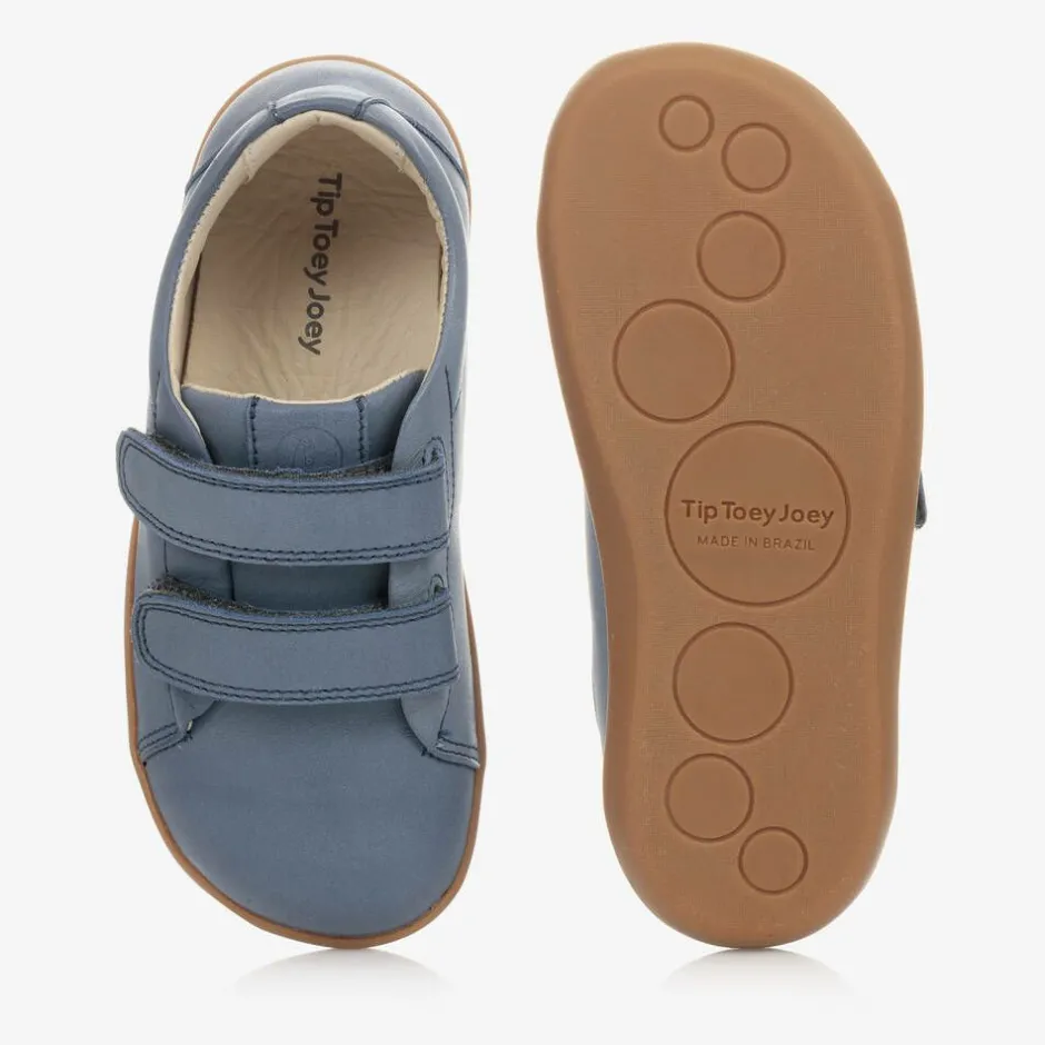 Tip Toey Joey Boys Blue Leather Velcro Trainers New