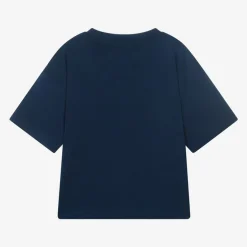 HUGO Boys Blue Organic Cotton Stacked Logo T-Shirt Clearance