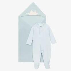 Marie-Chantal Boys Blue Pima Cotton Babysuit Set