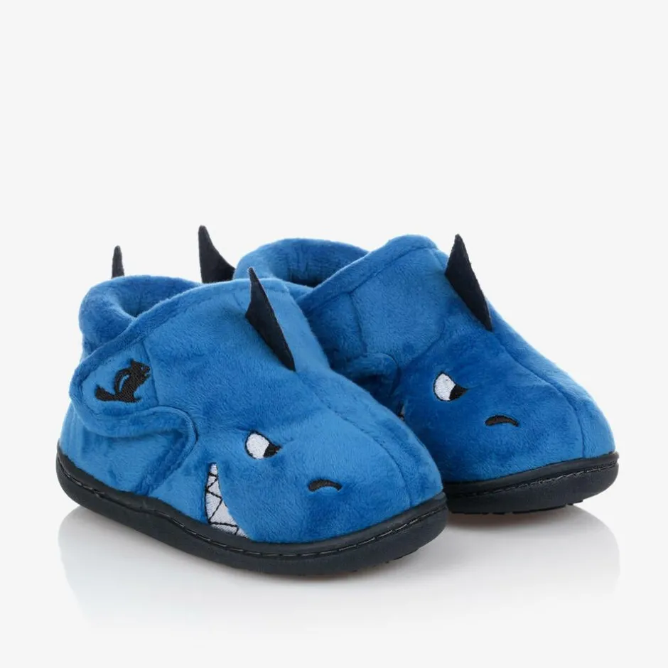Chipmunks Boys Blue Shark Velcro Slippers