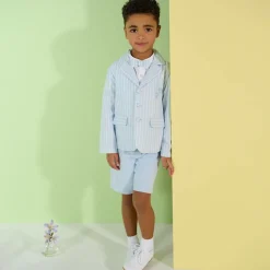 Beatrice amp; George Boys Blue Stripe Cotton & Linen Shorts Suit Online