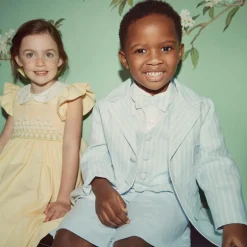 Beatrice amp; George Boys Blue Stripe Cotton & Linen Shorts Suit Online