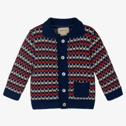Gucci Boys Blue Stripe Cotton Knit Cardigan Discount