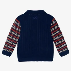 Gucci Boys Blue Stripe Cotton Knit Cardigan Discount