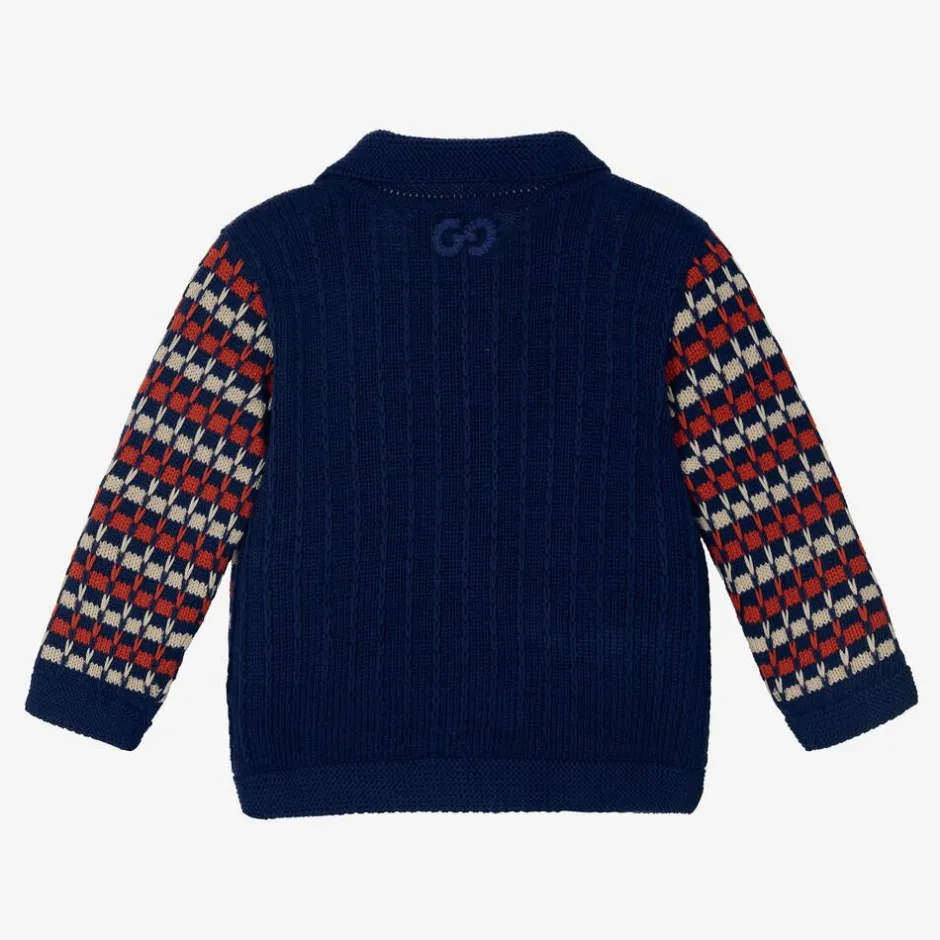 Gucci Boys Blue Stripe Cotton Knit Cardigan Discount