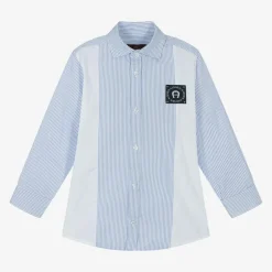 AIGNER Boys Blue Striped Panel Cotton Shirt Outlet