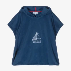 Mitty James Boys Blue Towelling Boat Logo Poncho Best