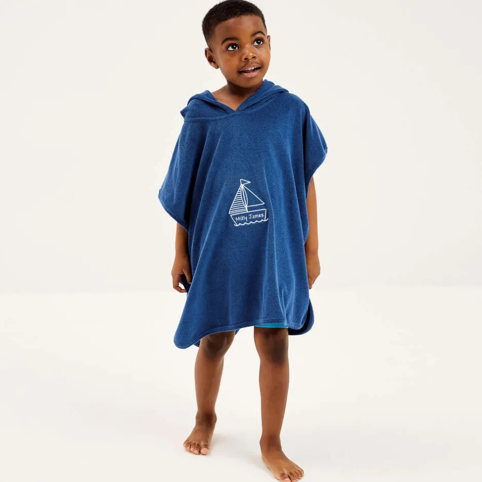 Mitty James Boys Blue Towelling Boat Logo Poncho Best