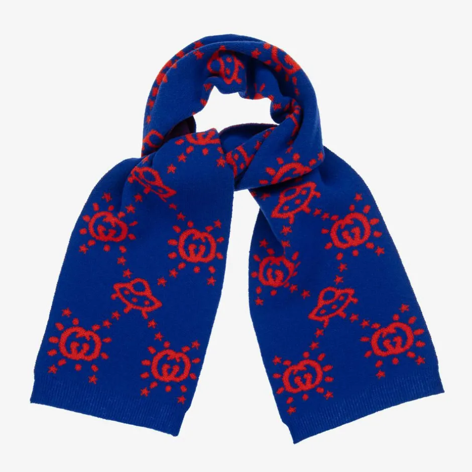Gucci Boys Blue UFO Knitted Wool Scarf (145cm) Outlet