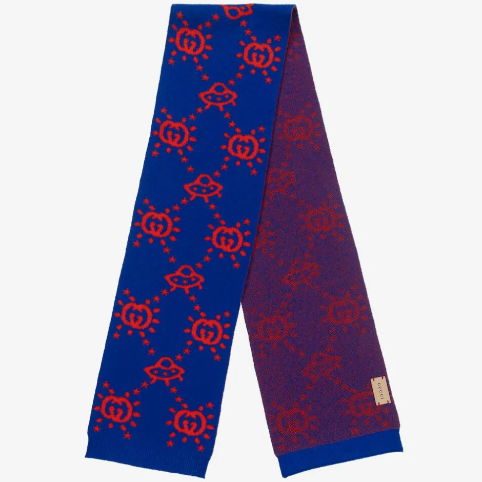 Gucci Boys Blue UFO Knitted Wool Scarf (145cm) Outlet