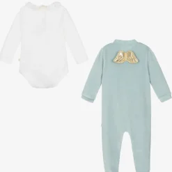 Marie-Chantal Boys Blue Velour Angel Wings Babygrow Set Discount