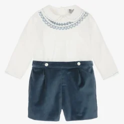 Sarah Louise Boys Blue Velvet Hand-Smocked Buster Suit Discount