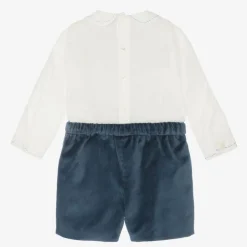 Sarah Louise Boys Blue Velvet Hand-Smocked Buster Suit Discount
