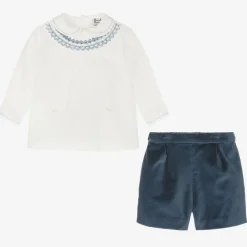 Sarah Louise Boys Blue Velvet Hand-Smocked Buster Suit Discount