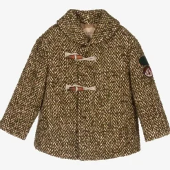 Gucci Boys Brown & Green Wool Coat Hot