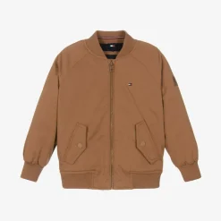 Tommy Hilfiger Boys Brown Cotton Twill Bomber Jacket Sale