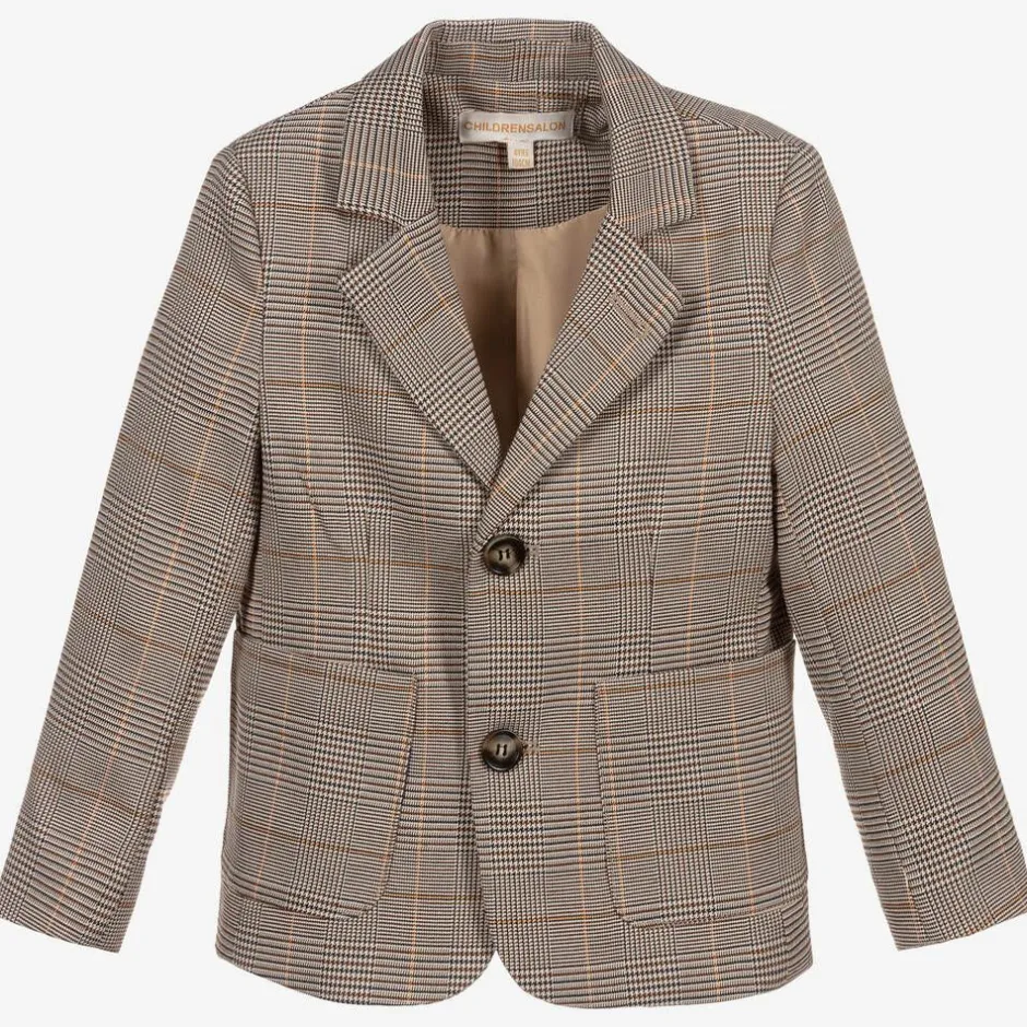 Childrensalon Occasions Boys Brown Dogstooth Check Jacket Hot