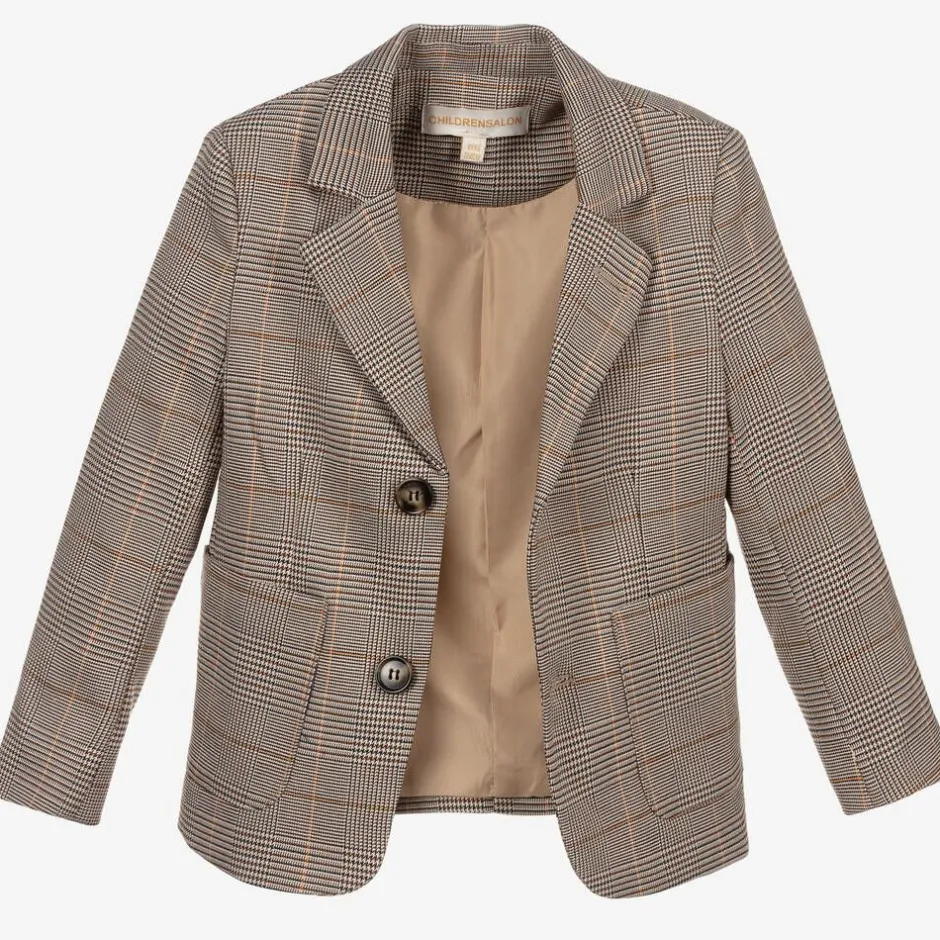 Childrensalon Occasions Boys Brown Dogstooth Check Jacket Hot