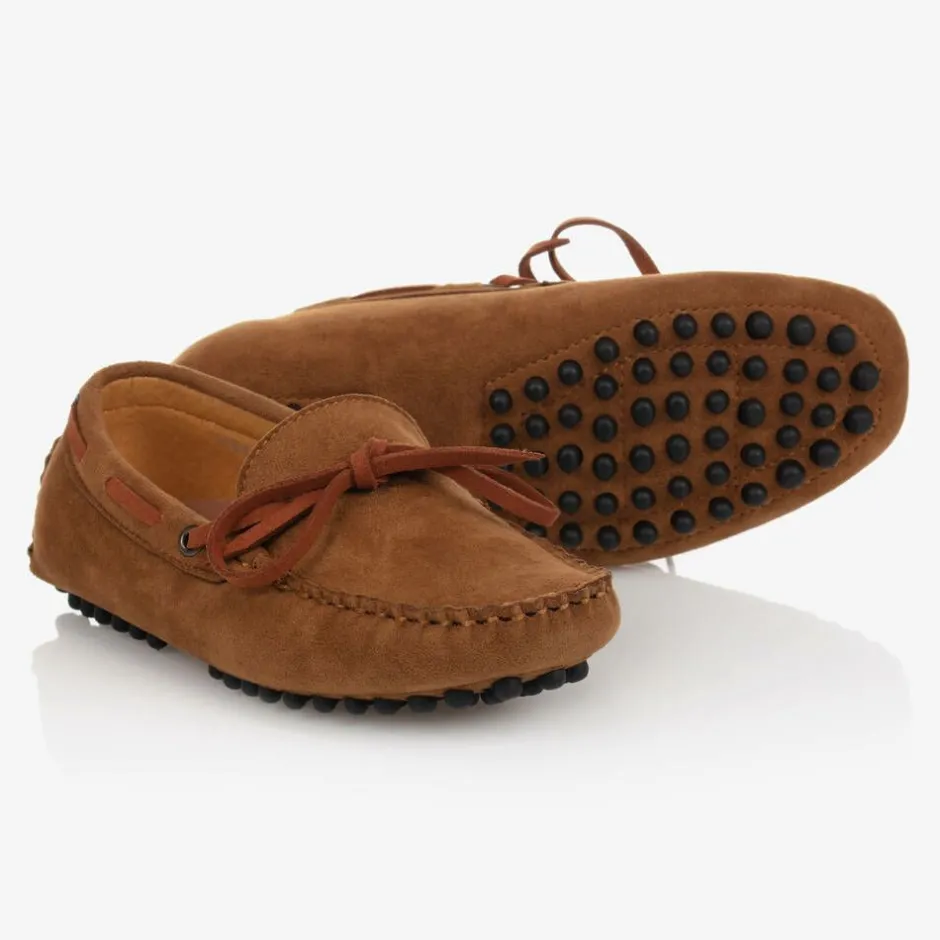 Romano Boys Brown Faux Suede Moccasins New