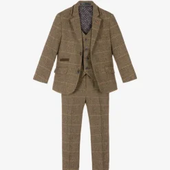 House of Cavani Boys Brown Tweed Albert Suit Outlet