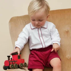 Rachel Riley Boys Burgundy Red Cotton Buster Suit Best