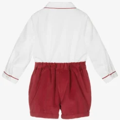 Rachel Riley Boys Burgundy Red Cotton Buster Suit Best