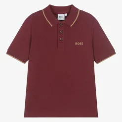 BOSS Boys Burgundy Red Cotton Polo Shirt Online