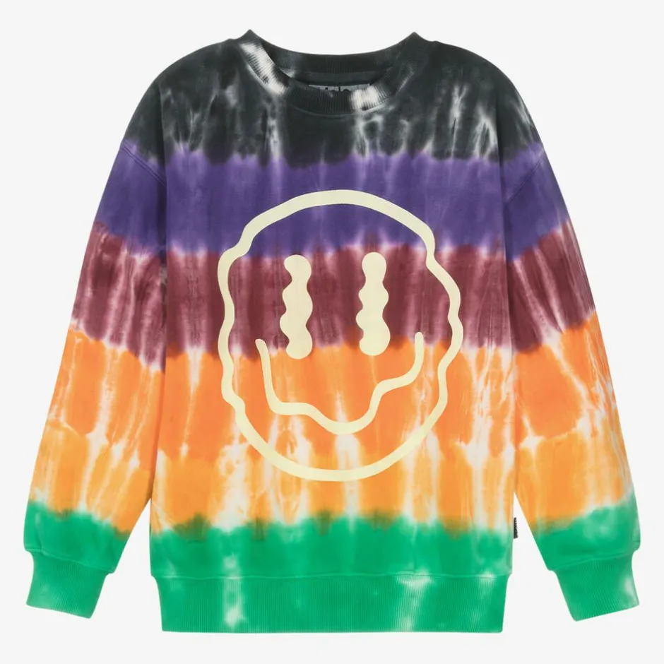 Molo Boys Cotton Tie Dye Happy Face Sweatshirt StripyDye Hot