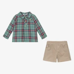 Babidu Boys Green & Beige Corduroy Shorts Set Best