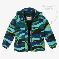 Joyday Boys Green & Blue Showerproof Puffer Coat Clearance