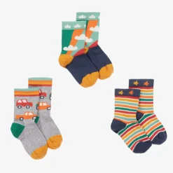 Frugi Boys Green & Grey Cotton Socks (3 Pack) Clearance