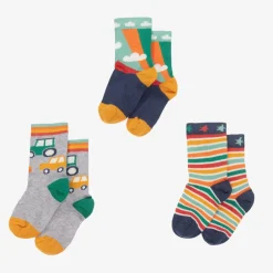 Frugi Boys Green & Grey Cotton Socks (3 Pack) Clearance