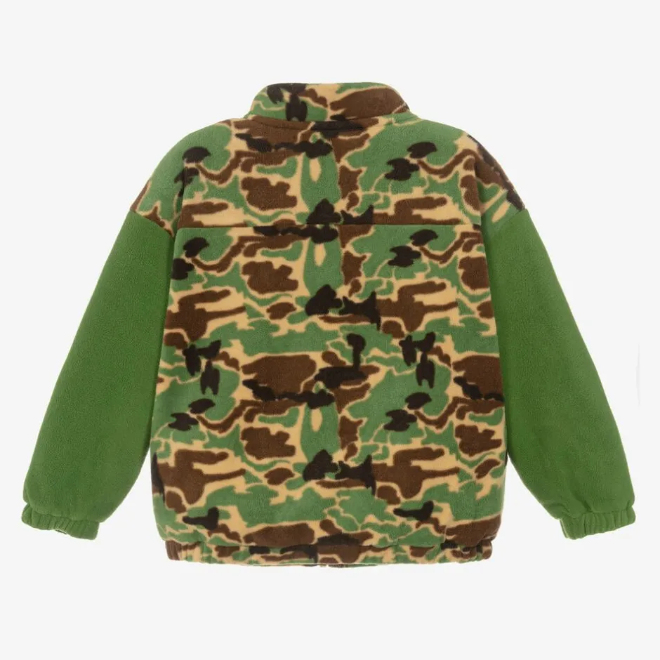 Mini Rodini Boys Green Camouflage Fleece Zip-Up Top New