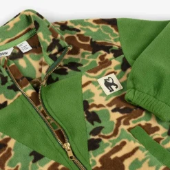 Mini Rodini Boys Green Camouflage Fleece Zip-Up Top New