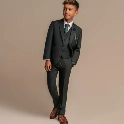 House of Cavani Boys Green Check Caridi Suit Olive Clearance
