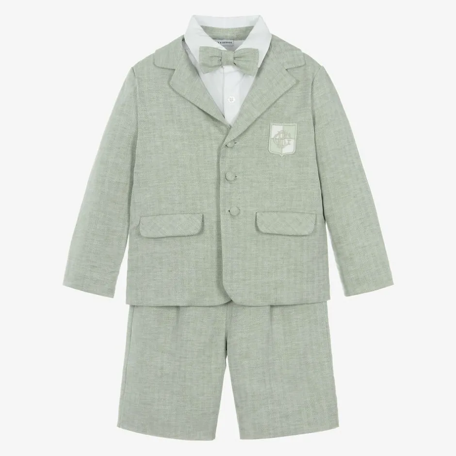 Beatrice amp; George Boys Green Cotton & Linen Shorts Suit Best