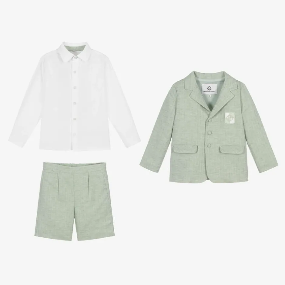 Beatrice amp; George Boys Green Cotton & Linen Shorts Suit Best